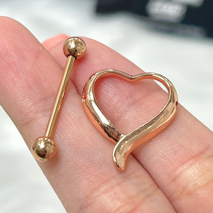 Surgical Steel Rose Gold Heart Nipple Shield Ring 14G 18mm - Pair - photo 3