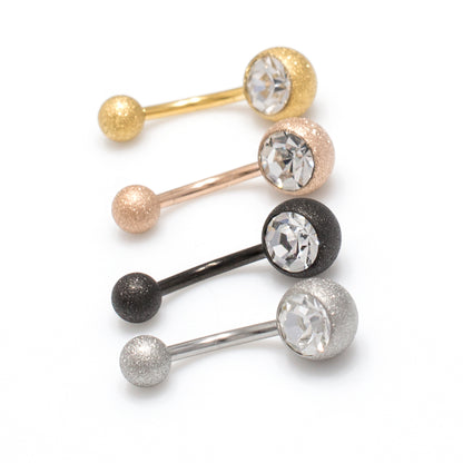 Surgical Steel 14 Gauge Sand Finish Belly Ring with CZ Gem - photo 2