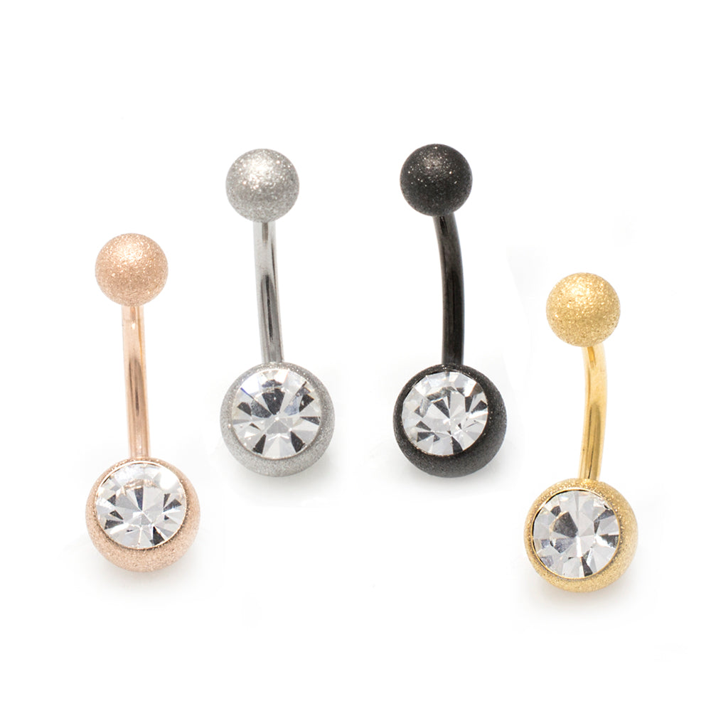 Surgical Steel 14 Gauge Sand Finish Belly Ring with CZ Gem