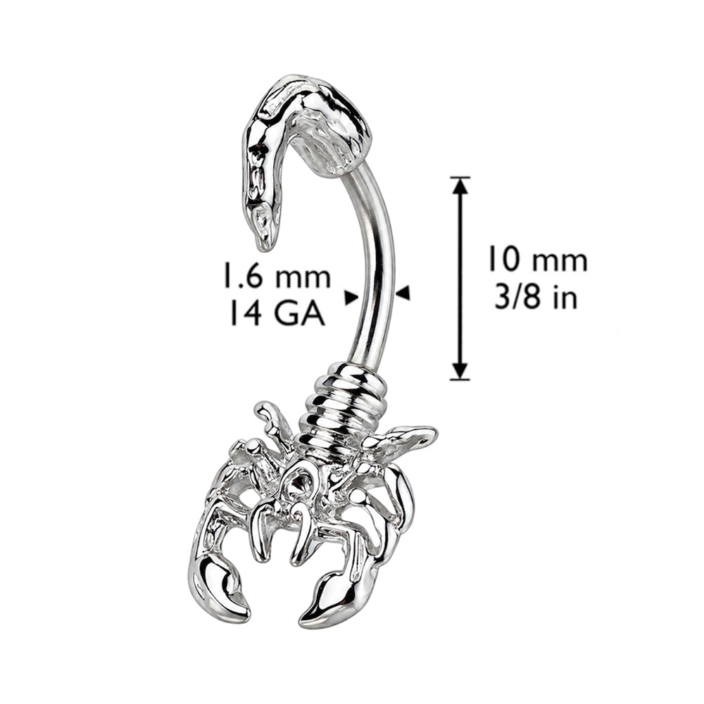 Surgical Steel 14 Gauge Paved CZ Scorpion Belly Button Ring