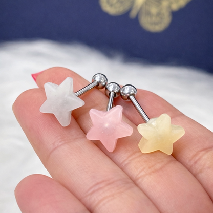 Surgical Steel 14 Gauge Tongue Barbell with Glow In Dark Star - 3 Pack