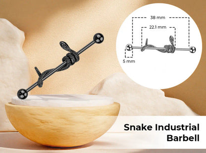 Surgical Steel Industrial Barbell 14 Gauge 38mm with Wrapped Snake - photo 3