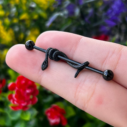 Surgical Steel Industrial Barbell 14 Gauge 38mm with Wrapped Snake - photo 2