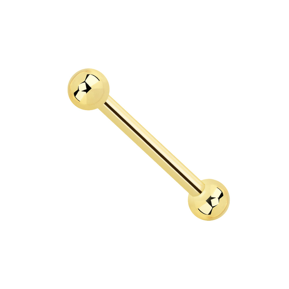 14K Solid Gold Internally Threaded Straight Barbell 14G with 4mm Balls