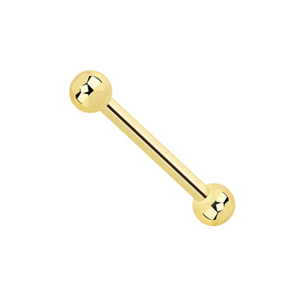 14K Solid Gold Internally Threaded Straight Barbell 14G with 4mm Balls