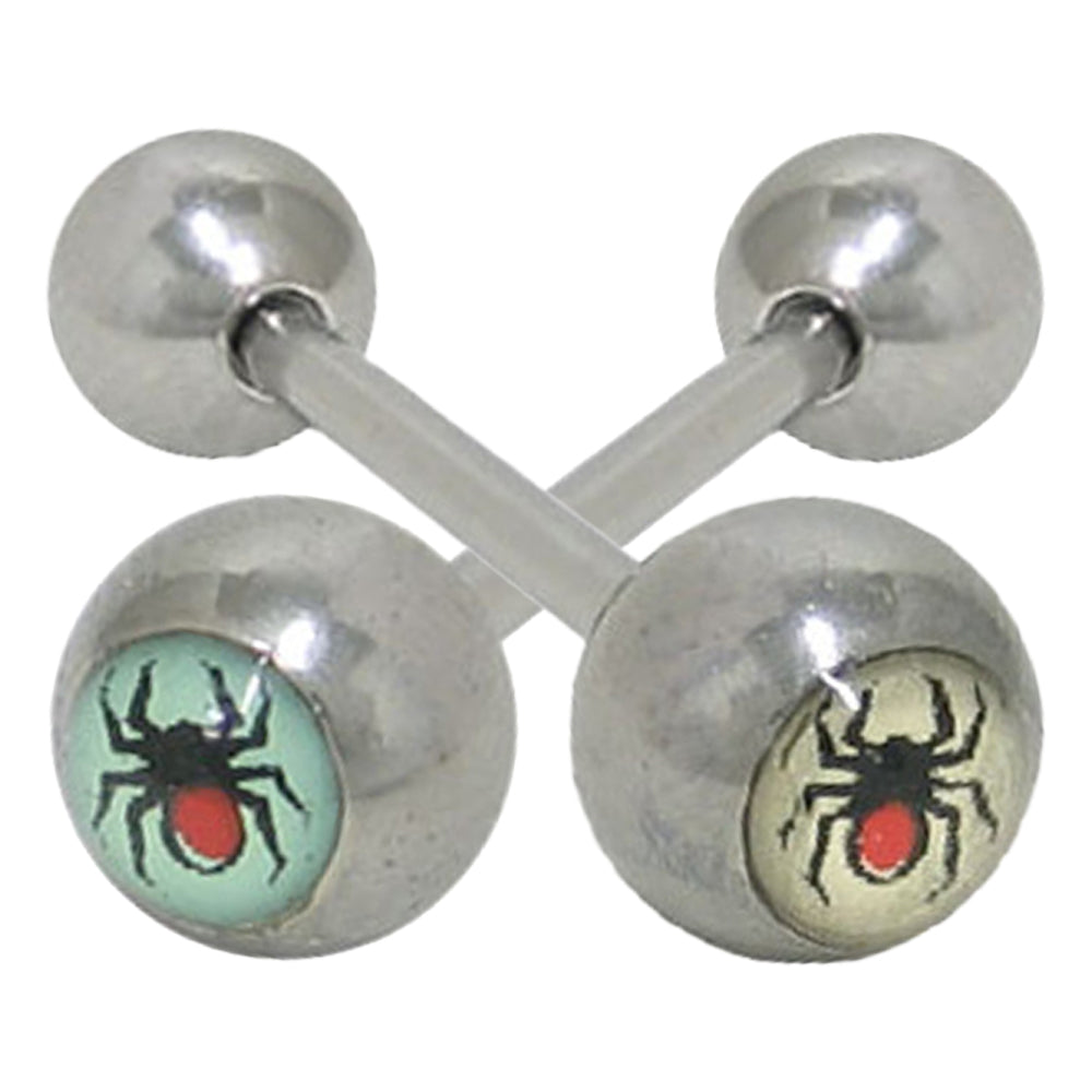 Surgical Steel 14 Gauge Tongue Barbell Ring with Spider Logo