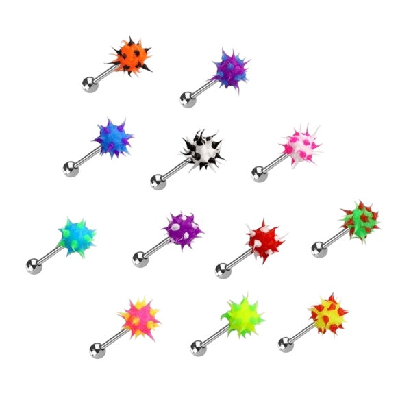 Surgical Steel 14 Gauge Tongue Barbell with Silicone Spike Ball