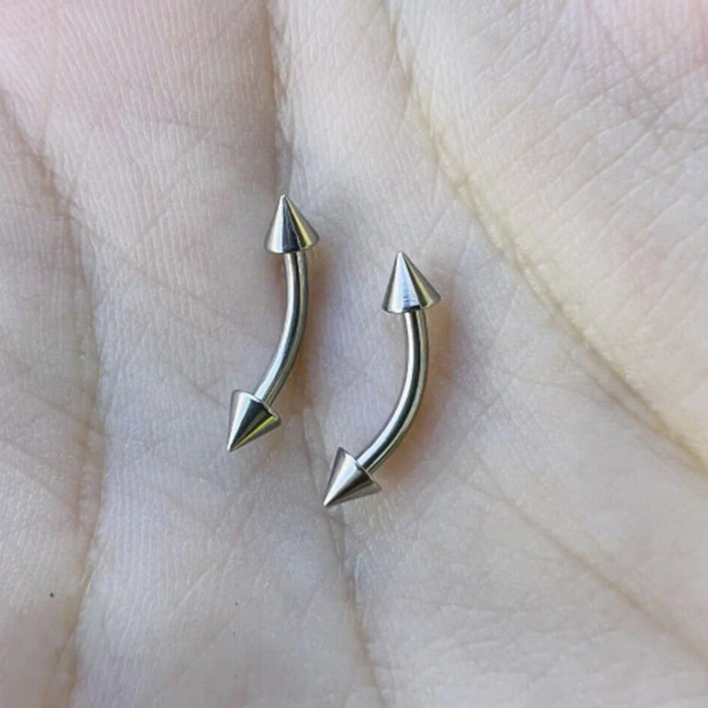 Surgical Steel 14 Gauge Curved Barbell with Spike Ends - photo 2