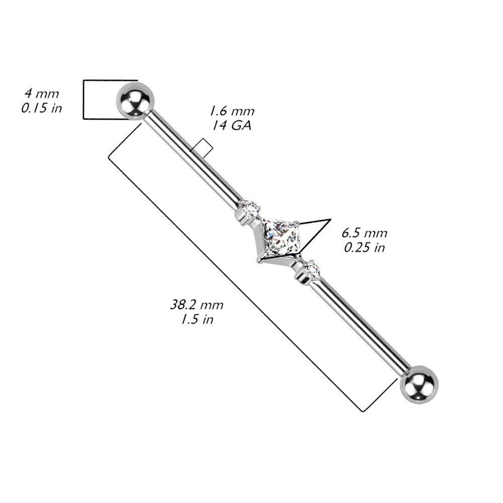 Titanium 14 Gauge Square CZ Industrial Barbell