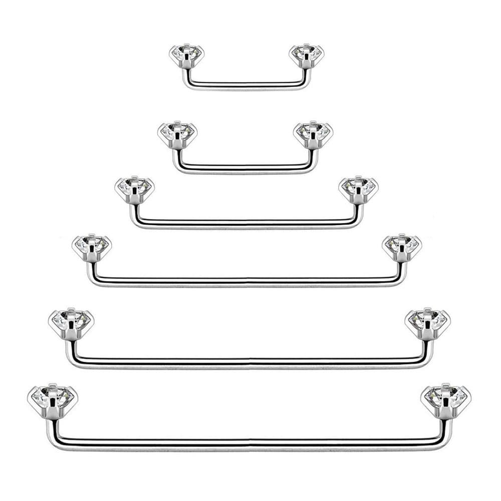 Surgical Steel 14 Gauge Surface Staple Barbell Clear CZ Prong Set