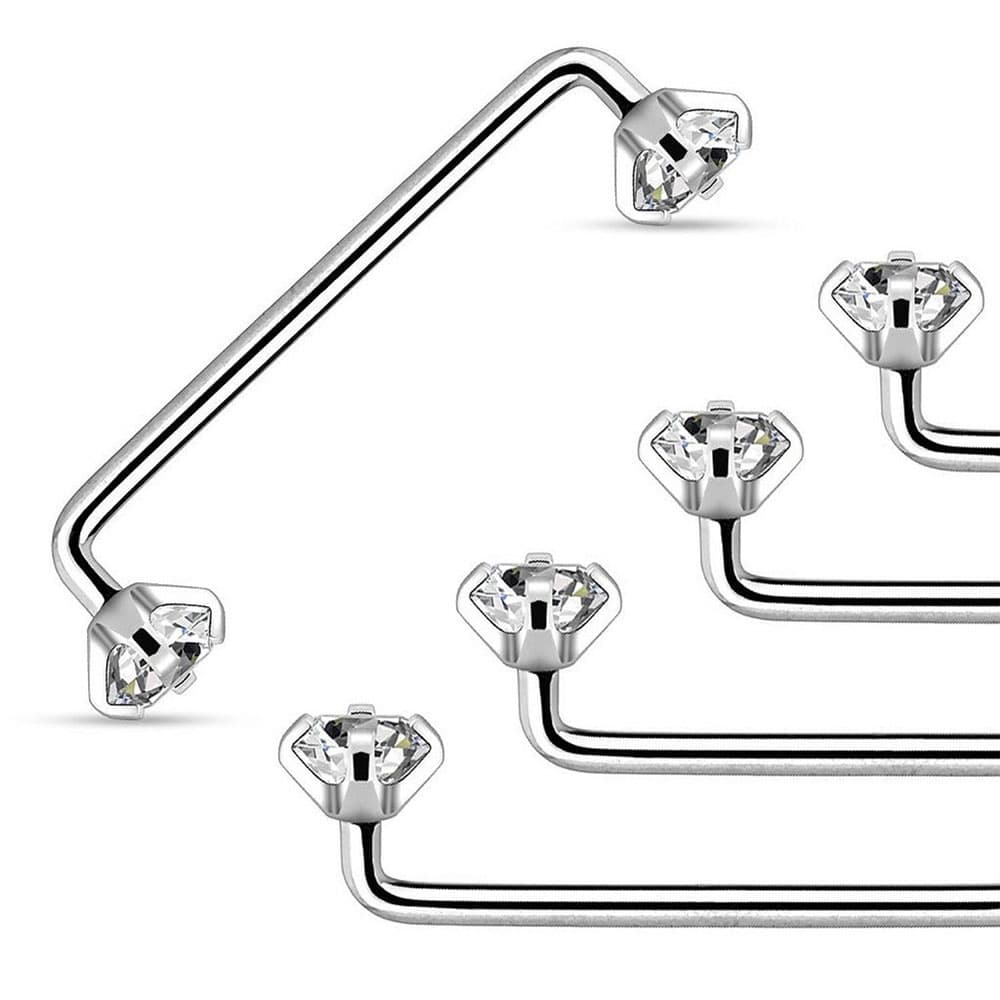 Surgical Steel 14 Gauge Surface Staple Barbell Clear CZ Prong Set - photo 2