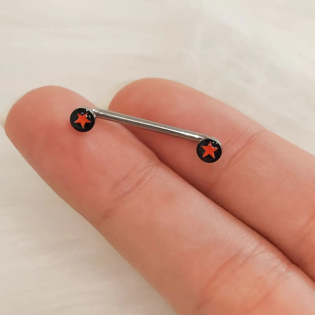 Surgical Steel 14 Gauge Star Logo Flat Disc Staple Surface Barbell