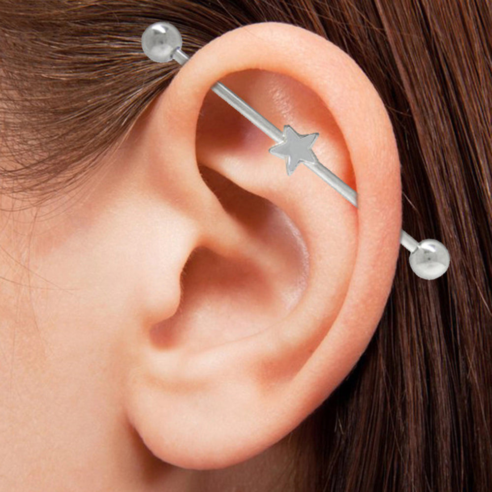 Surgical Steel 14 Gauge Industrial Barbell with Star Center - photo 3