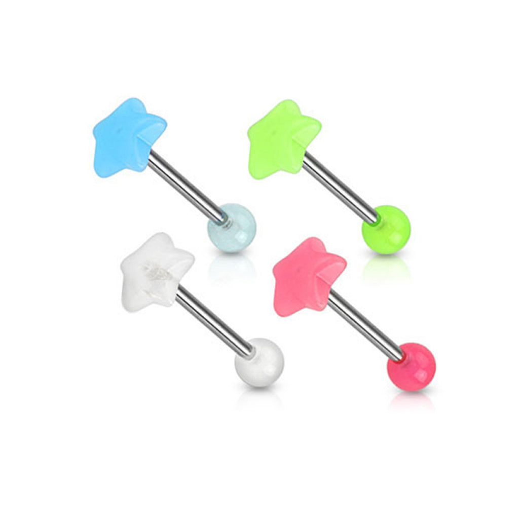 Surgical Steel 14 Gauge Tongue Barbell with Star Glow in the Dark - photo 6