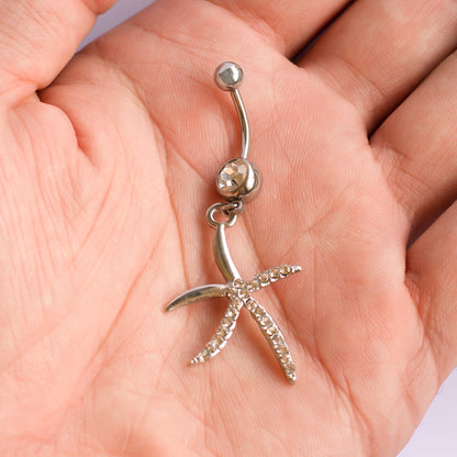 Surgical Steel 14 Gauge Belly Ring with CZ Dangle Starfish - photo 3