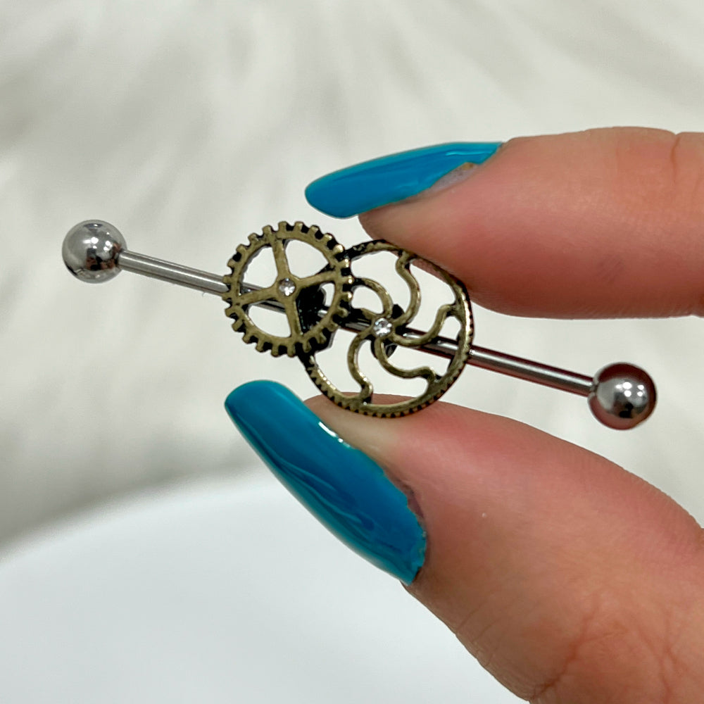 Surgical Steel 14 Gauge Steampunk Gear Industrial Barbell