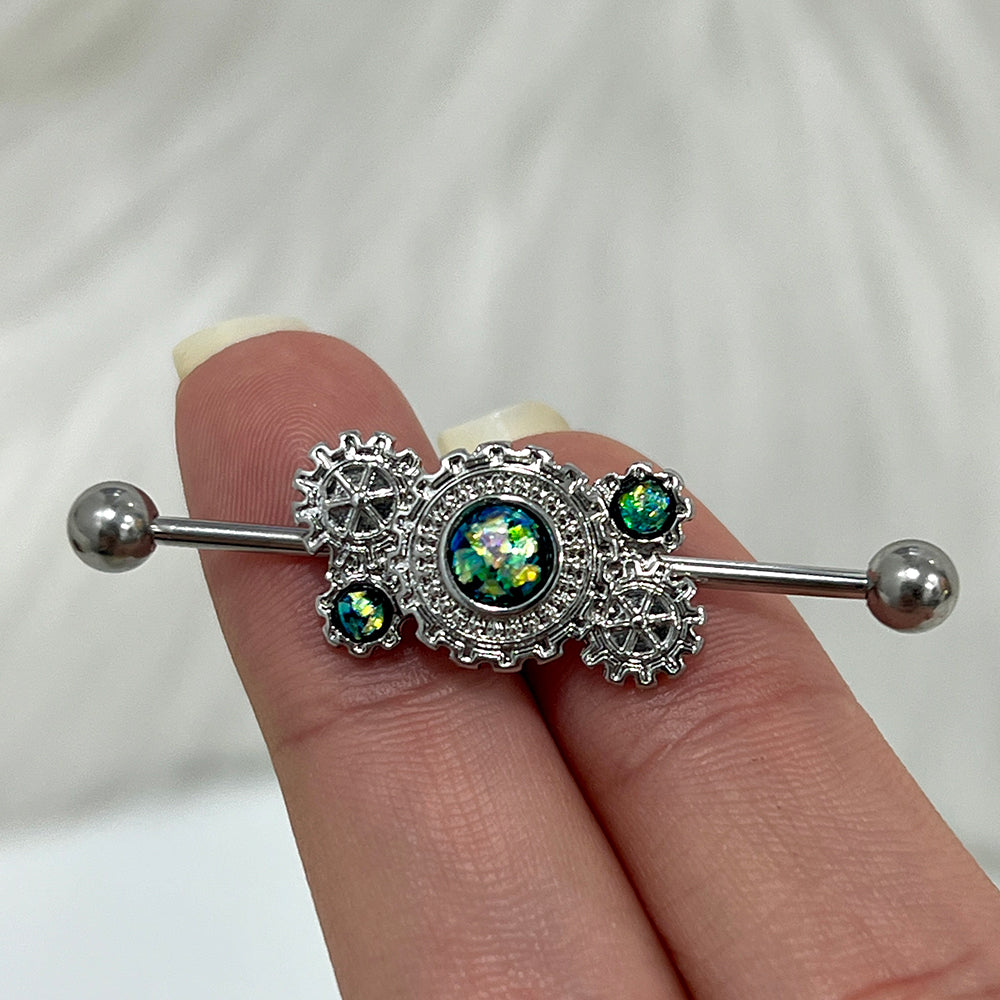 Surgical Steel 14 Gauge Industrial Barbell with Steampunk Opal - photo 4