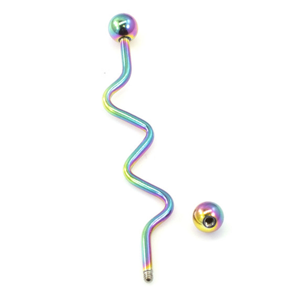 Surgical Steel 14 Gauge Industrial Barbell with Spiral PVD - photo 2