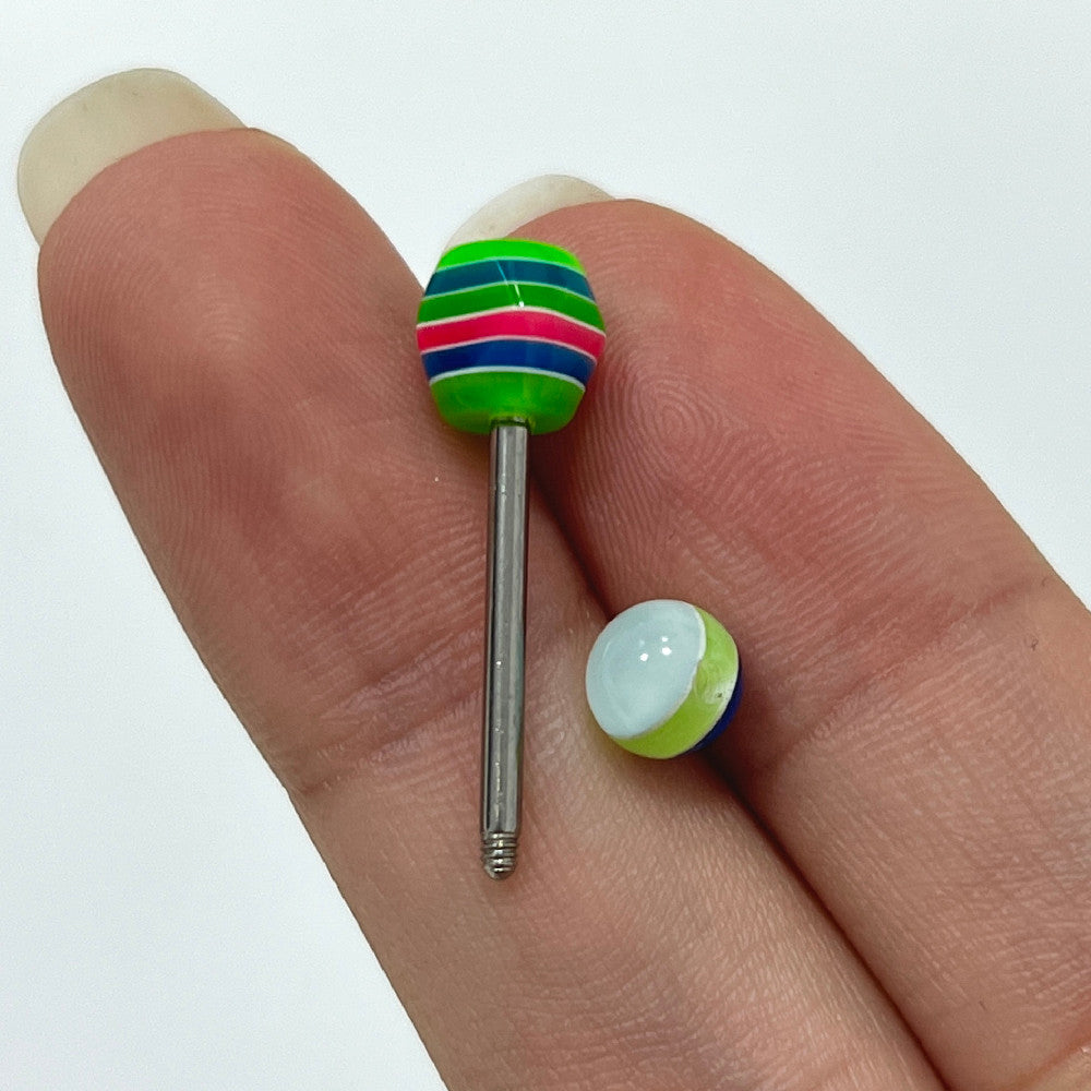 Surgical Steel 14 Gauge Barbell with Striped Acrylic Ball - 4 Pack - photo 2