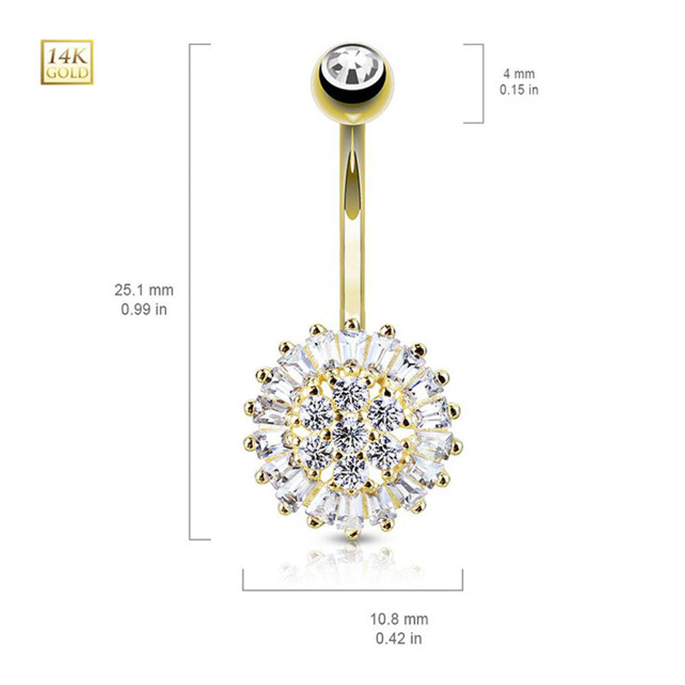 14K Solid Gold 14 Gauge Belly Ring with Clear CZ Sun Flower - photo 5