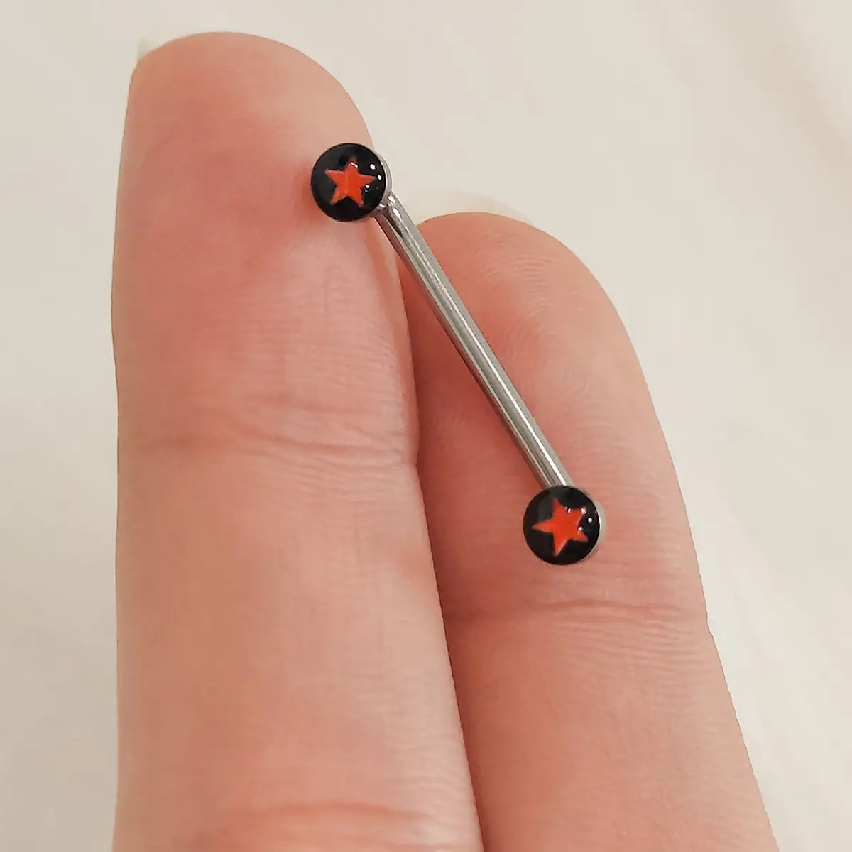 Surgical Steel 14 Gauge Star Logo Flat Disc Staple Surface Barbell