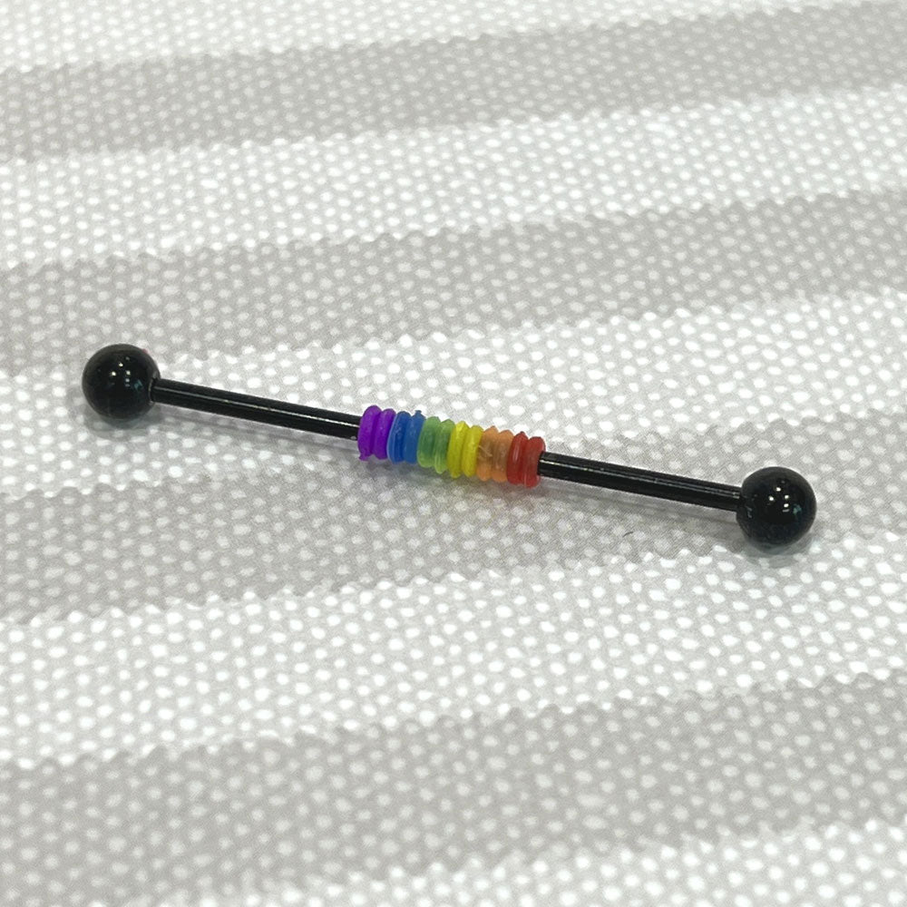 PVD Black Rainbow Surgical Steel 14 Gauge Industrial Barbell 38mm