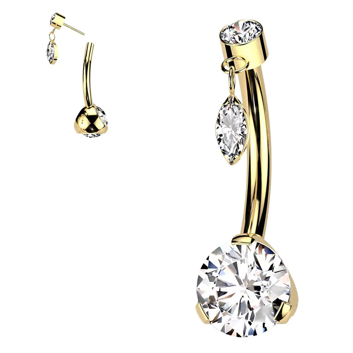 Titanium Threadless Belly Ring 14 Gauge 10mm with Dangle CZ - photo 8
