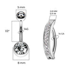 Titanium 14 Gauge CZ Hinged & Curved Belly Button Rings - Pair