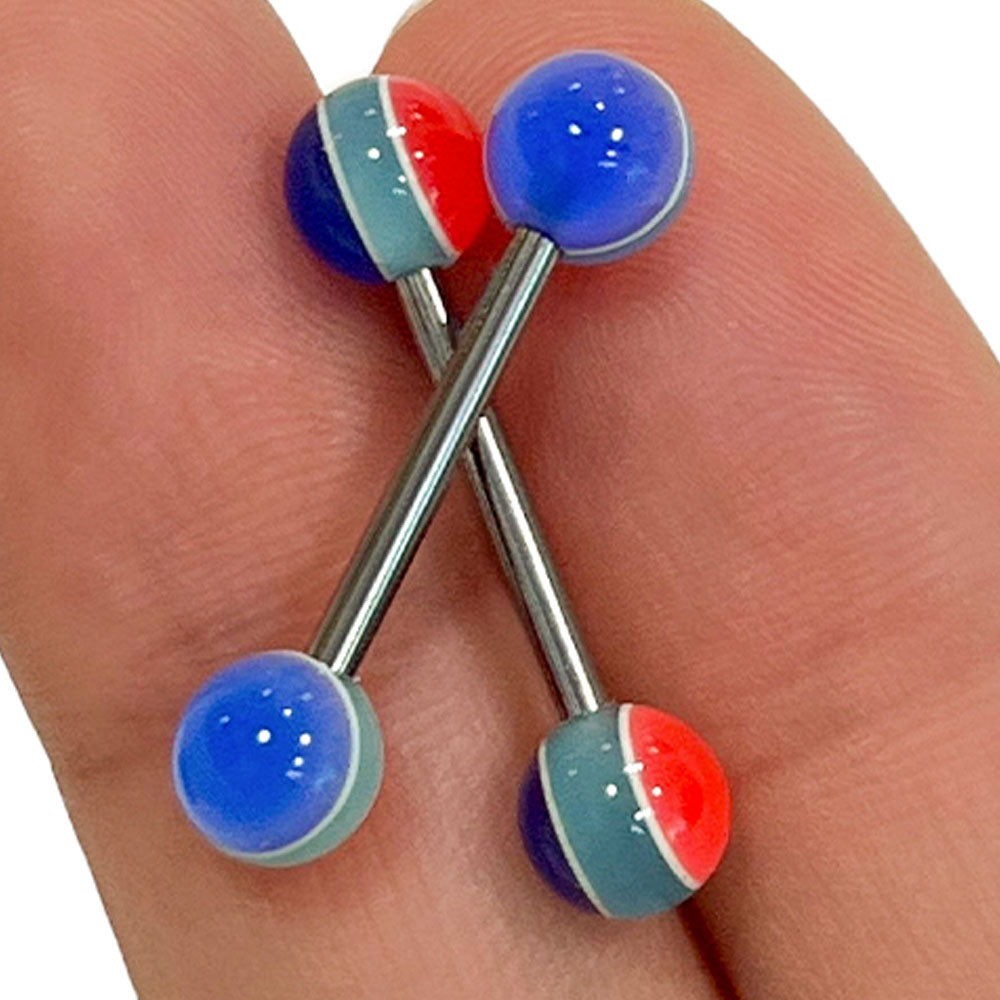 Titanium Nipple Barbell 14G 14mm with Striped Balls - Pair - photo 5