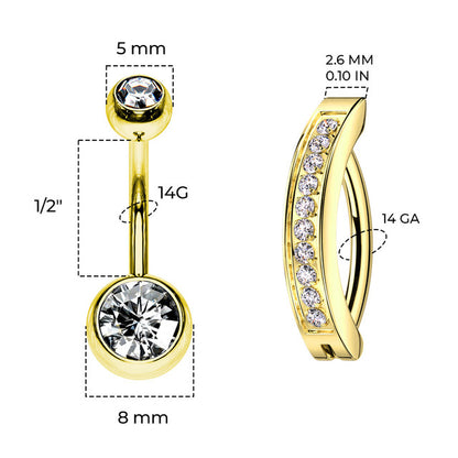 Titanium Gold Hinged Belly Ring 14G 12mm with CZ - 2 Pack - photo 3