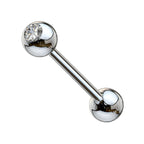 14 Karat Solid Gold Straight Barbell 14 Gauge 5/8" (16 mm) CZ Gem Top - Kruelty - Photo 2