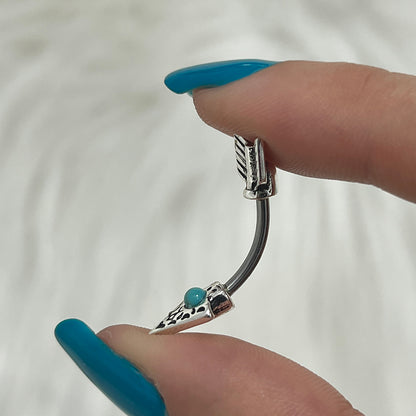Surgical Steel 14 Gauge Belly Ring Tribal Arrow Turquoise Gem - photo 5