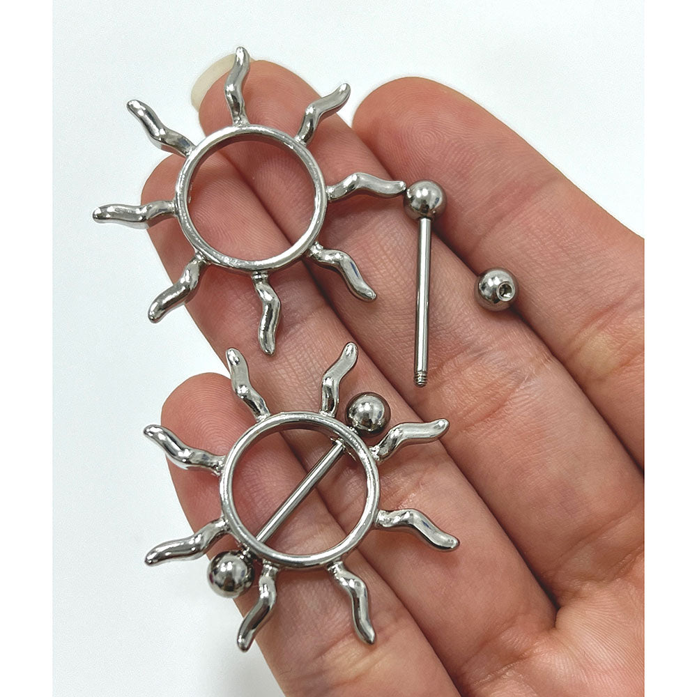 Surgical Steel Tribal Sun Nipple Shield Ring 14G 12mm - Pair - photo 4