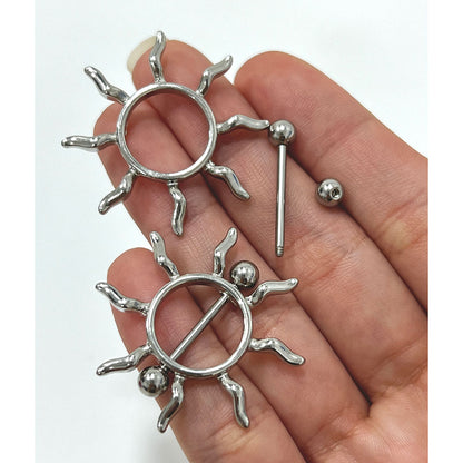 Surgical Steel Tribal Sun Nipple Shield Ring 14G 12mm - Pair - photo 4
