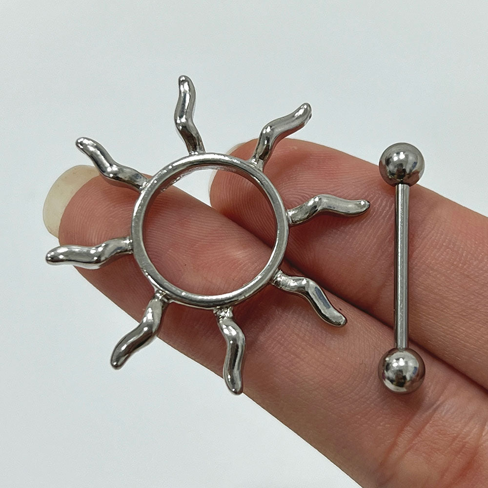 Surgical Steel Tribal Sun Nipple Shield Ring 14G 12mm - Pair - photo 5