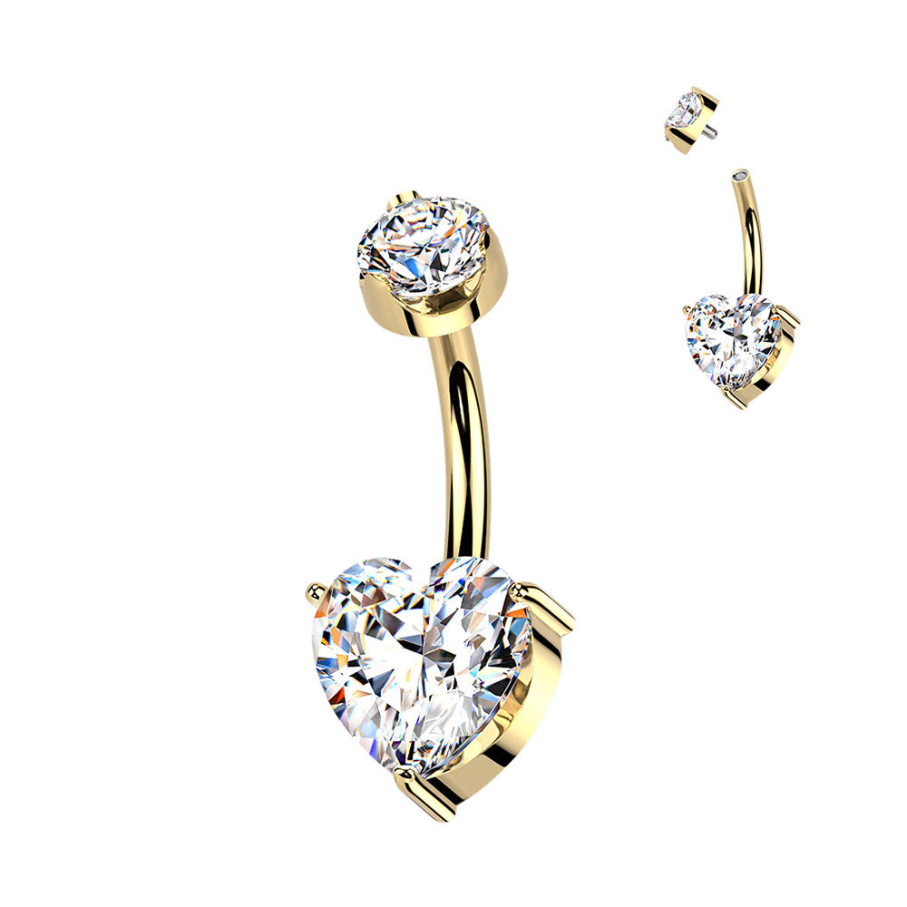 Titanium Belly Ring 14G 10mm with Gold Plated Trinity Heart CZ - photo 4