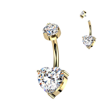 Titanium Belly Ring 14G 10mm with Gold Plated Trinity Heart CZ - photo 4