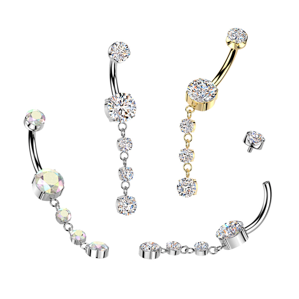 Titanium Belly Ring 14G 10mm with Triple Dangle CZ - photo 3