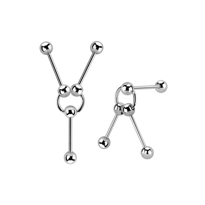 Surgical Steel Triple Way Pierced Industrial Barbell 14G 12mm to 18mm - photo 5