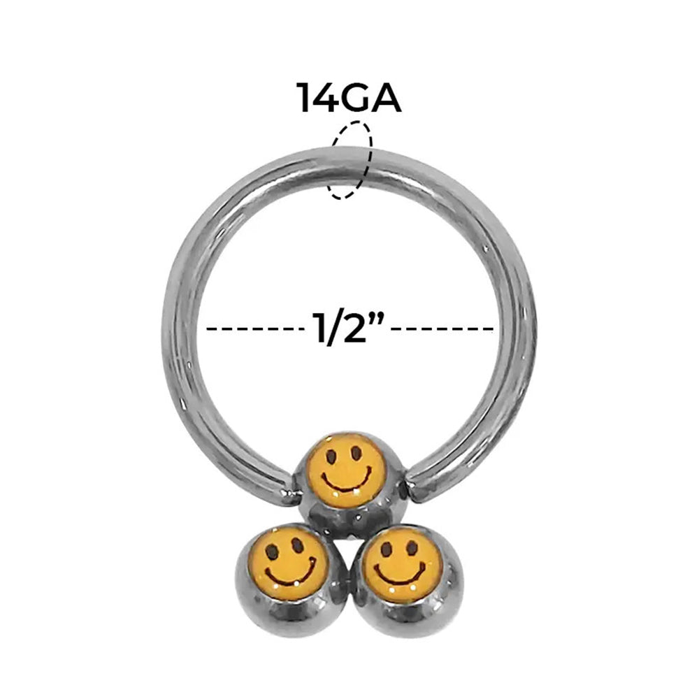 Surgical Steel 14 Gauge Triple Logo Ball Captive Bead Rings - 4 Pack