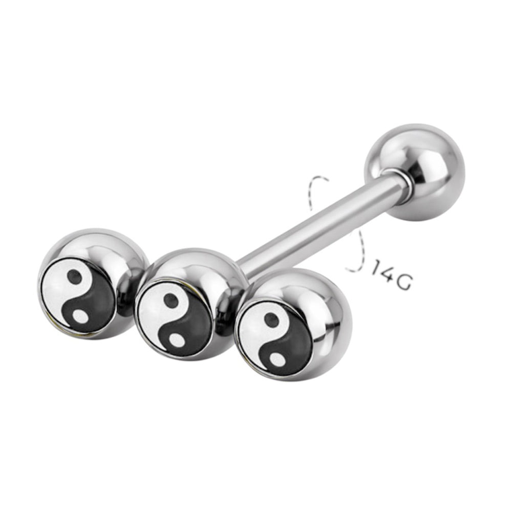 Surgical Steel Triple Yin Yang Tongue Barbell 14 Gauge - photo 2