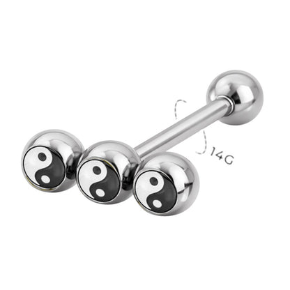 Surgical Steel Triple Yin Yang Tongue Barbell 14 Gauge - photo 2