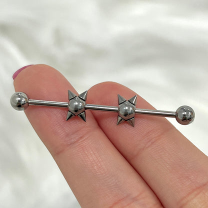 Surgical Steel Industrial Barbell 14G 35mm & 38mm Twin Spiked Balls - photo 4