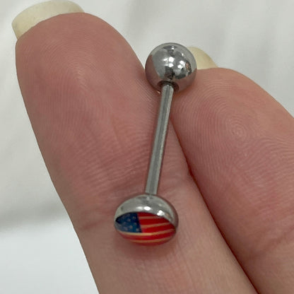 Surgical Steel 14 Gauge Tongue Barbell with USA Flag - photo 4