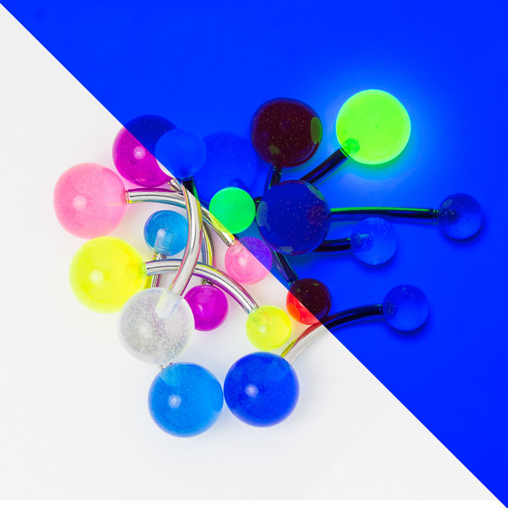 Surgical Steel UV Glow Ball Belly Button Rings 14 Gauge 10mm - 10 Pack