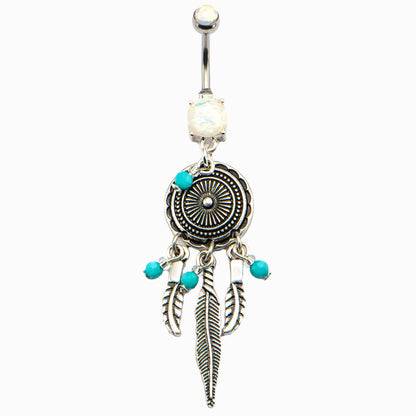 Surgical Steel 14 Gauge Dangle Belly Ring with Dreamcatcher Opal - photo 3