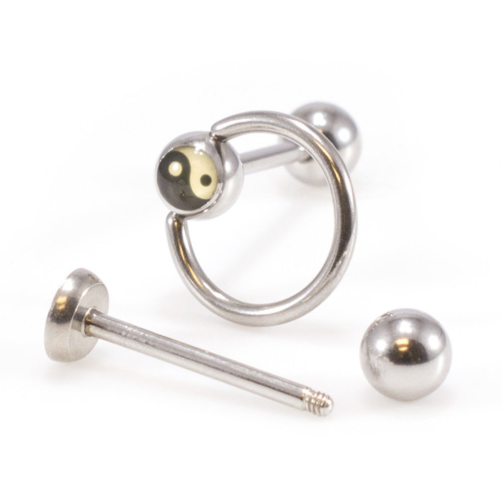Surgical Steel 14 Gauge Tongue Barbells Yin Yang Logo - Pair