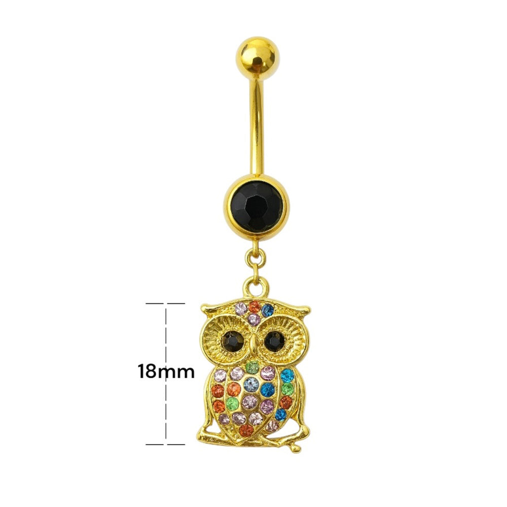 Surgical Steel Gold Belly Ring 14G 11mm with Dangle Owl & CZ - photo 2