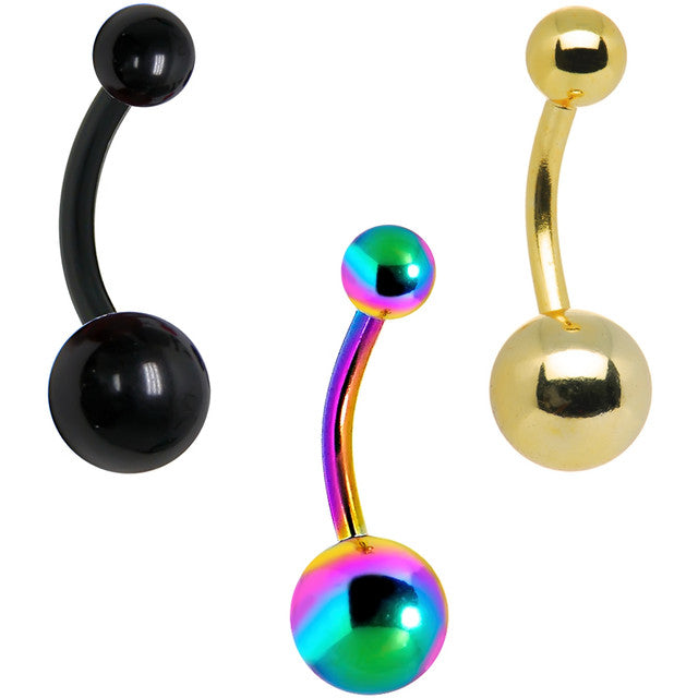 Titanium Anodized Belly Ring 14 Gauge Black Gold Multi - 3 Pack
