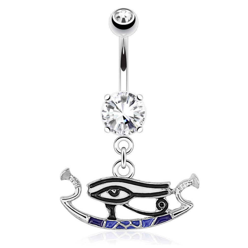 Surgical Steel 14 Gauge Belly Ring with Eye of Horus Dangle